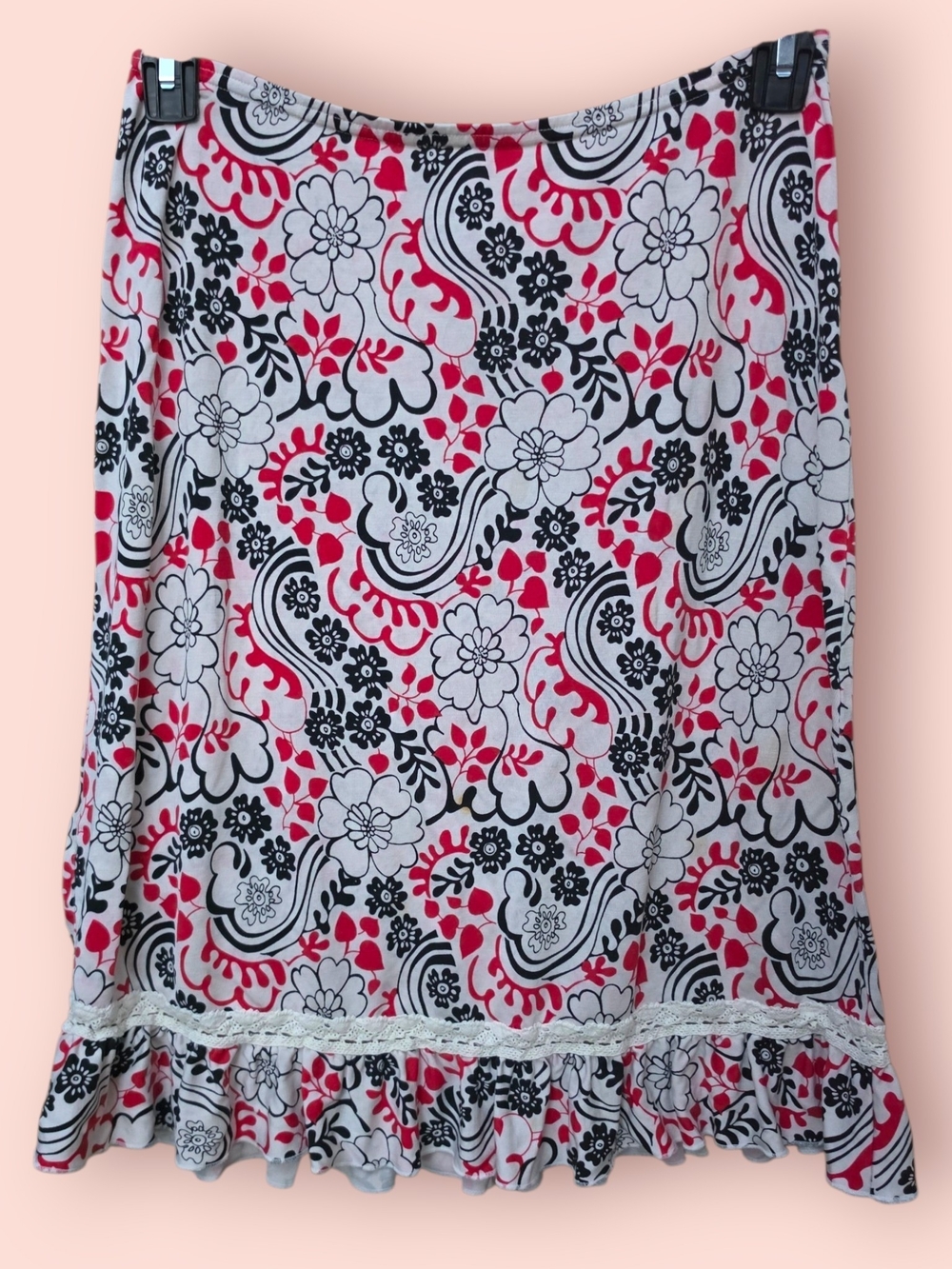 ^ Classiques Entier White Floral A-Line Skirt with Blue & Red Print